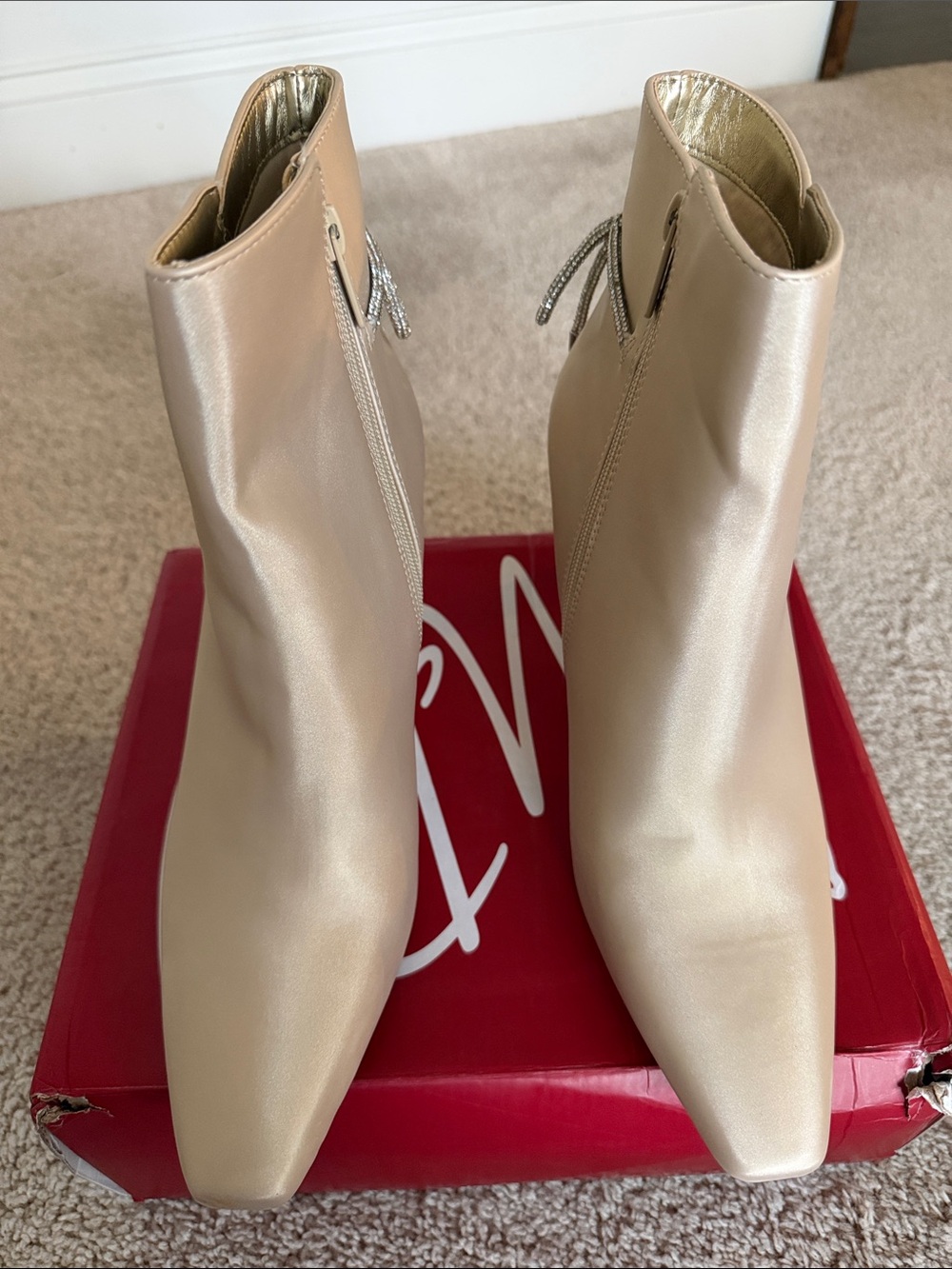 Impo Vangie Satin Ankle Boots in Champagne